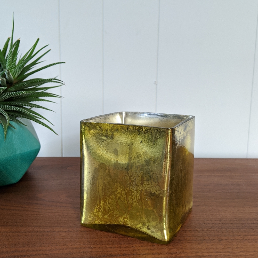 antique gold square candle holder